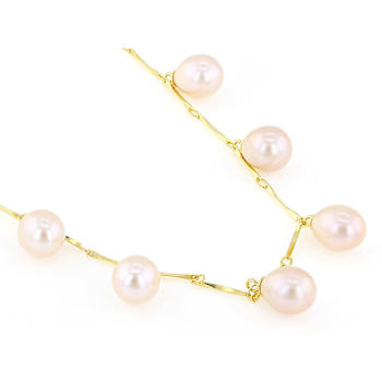 PInk Freshwater Pearl Drop Necklace In 18K Gold Over Sterling Silver