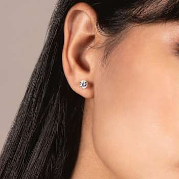 White Cubic Zirconia 14k Yellow Gold Studs With Velvet Gift Box 1.00ctw
