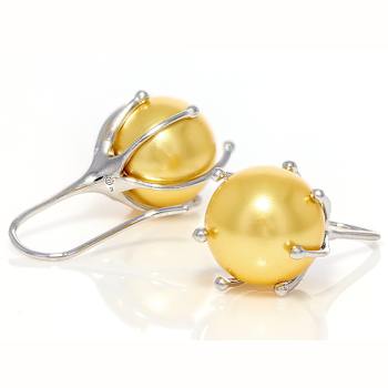 Large Golden South Sea Simulant Pearl Drop Earrings In Sterling Silver