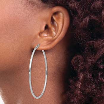 Rhodium Over 14k White Gold 2 3/8" Polished Tube Hoop Earrings