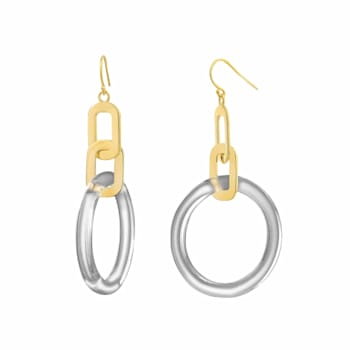 14K Yellow Gold Over Sterling Silver Acrylic Dangle Link Earrings in Blackberry