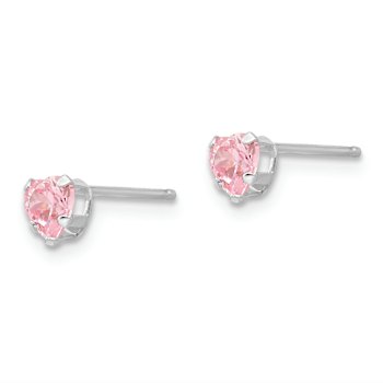 Rhodium Over 14k White Gold Children's 4mm Pink Cubic Zirconia Heart
Stud Earrings