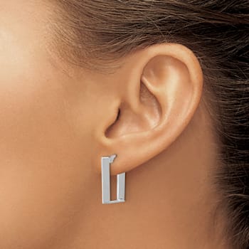 Rhodium Over 14k White Gold 13/16" Polished U Shape Hoop Earrings