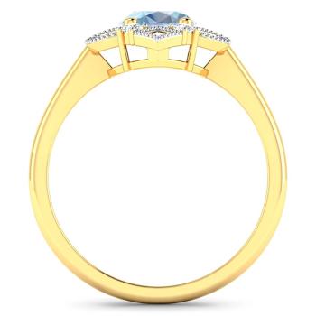 1.16ctw Blue Aquamarine and Diamond 14K Yellow Gold Halo Ring