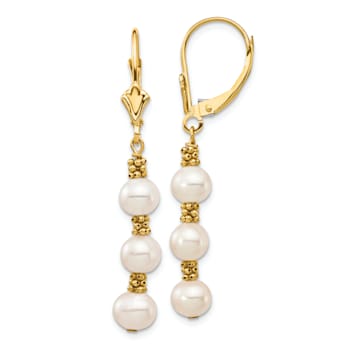 14K Yellow Gold 5-6mm White Semi-round Freshwater Cultured Pearl
Leverback Earrings