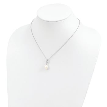 Rhodium Over Sterling Silver 8-9mm White Freshwater Cultured Pearl Cubic
Zirconia Necklace