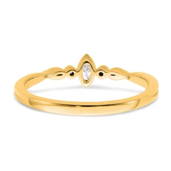 14K Yellow Gold Petite Beaded Edge Marquise Diamond Ring 0.09ctw