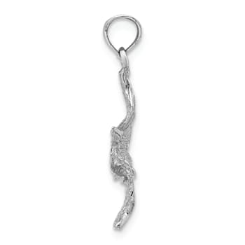 Rhodium Over 14k White Gold Textured Pelican Flying Pendant