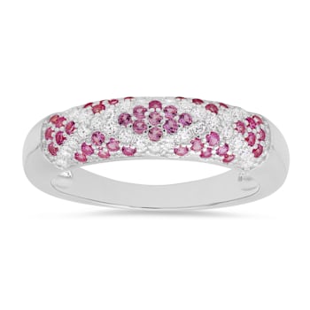 Pink And White Cubic Zirconia Rhodium Over Sterling Silver Ring 0.79ctw
