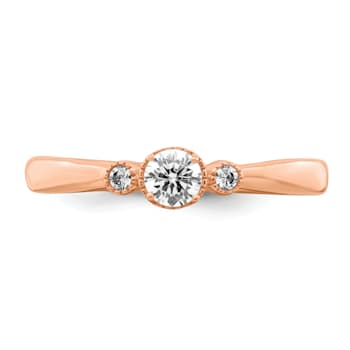 14K Rose Gold Petite Beaded Edge Round Diamond Ring 0.24ctw