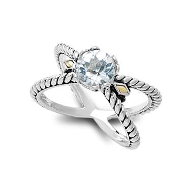 White Topaz X-Design Ring In Sterling Silver And 18K Gold