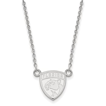 Rhodium Over Sterling Silver NHL LogoArt Florida Panthers Small Pendant Necklace