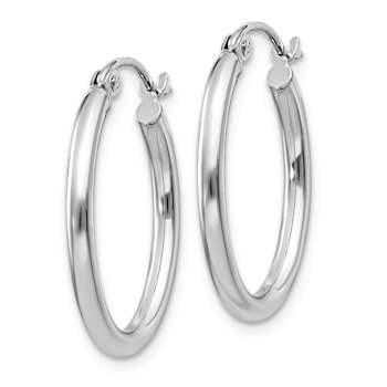 Rhodium Over 14k White Gold 15/16" Polished Oval Tube Hoop Earrings