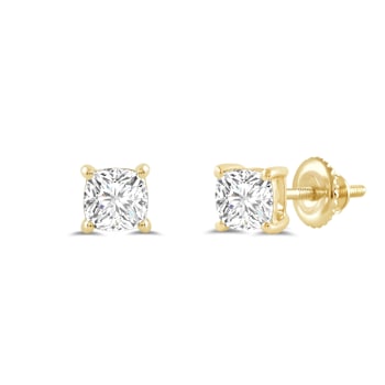 White Cubic Zirconia 14k Yellow Gold Studs With Velvet Gift Box 0.50ctw