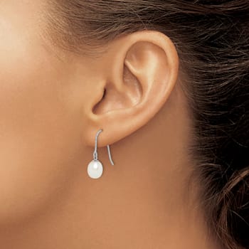 Rhodium Over Sterling Silver  Polished Diamond-cut 6-7mm Freshwater
Cultured Pearl Dangle Earrings