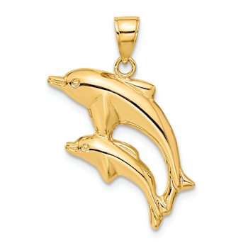 14k Yellow Gold Dolphin Pair Pendant