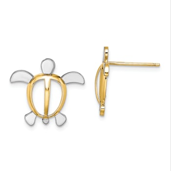 14K Yellow Gold and Rhodium Over 14K Yellow Gold Sea Turtle Stud Earrings