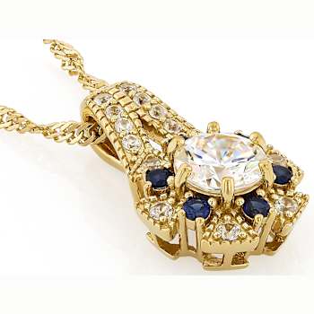 Diamond Simulant, Lab Blue Sapphire And White Zircon Pendant Necklace In
18K Gold Over Sterling Silver 1.54ctw
