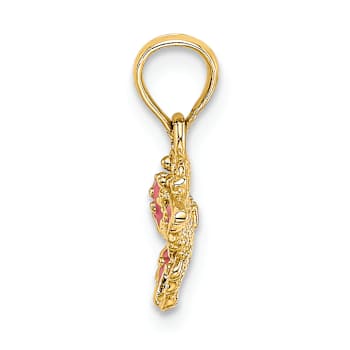 14k Yellow Gold Textured Pink Enamel Mini Butterfly Charm