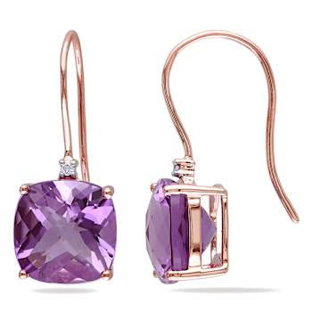 Amethyst and Diamond 10K Pink Gold Earrings 7.02ctw