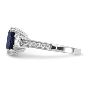Rhodium Over Sterling Silver Polished Fancy Blue and White Cubic
Zirconia Ring