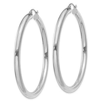 Rhodium Over 14k White Gold Polished 2 3/16" Tube Hoop Earrings