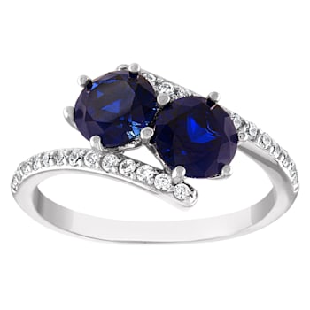 Sterling Silver Round Lab Created Sapphire and White Sapphire Ring 2.0ctw