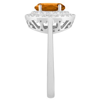 8x6mm Oval Citrine And White Topaz Accents Rhodium Over Sterling Silver
Double Halo Ring