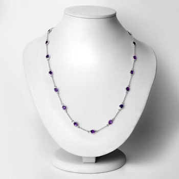 Oval Purple Amethyst By the Yard Rhodium Over Sterling Silver Station
Necklace 6.12ctw