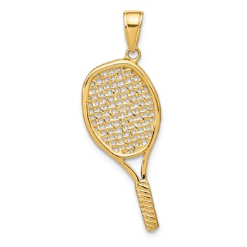 14k Yellow Gold Solid 3D Polished and Textured Tennis Racquet Pendant