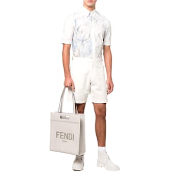 Fendi Light Gray Calfskin Leather Tote with Fendi Roma Logo on Front