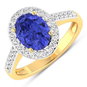 1.8ctw Violet Tanzanite and Diamond 14K Yellow Gold Halo Ring