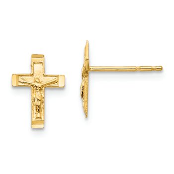 14k Yellow Gold Children's Crucifix Stud Earrings