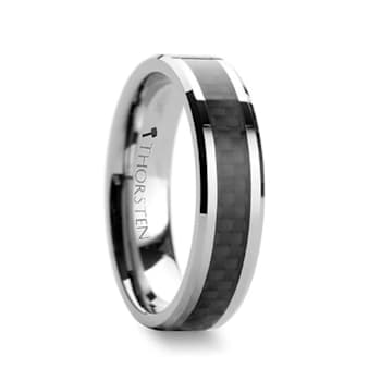 MAXIMUS Black Carbon Fiber Inlay Tungsten Carbide Wedding Band 6mm