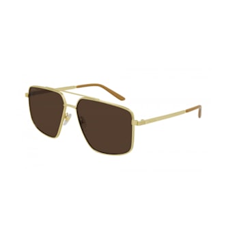 Gucci Gold Tone Frame Rectangle / Brown Lens Sunglasses