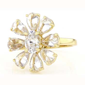 CZ Flower Ring In 18K Gold Over Sterling Silver 6.12ctw