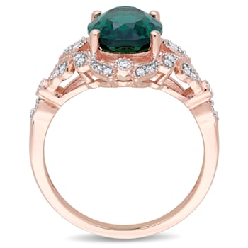 3.50ctw Lab Created Emerald and White Diamond 10k Rose Gold Ring