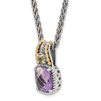 Sterling Silver Antiqued with 14K Accent Amethyst and Peridot Necklace