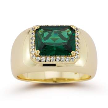 Rachel Zoe Green CZ Halo Dome Ring in 14K Gold Over Sterling Silver