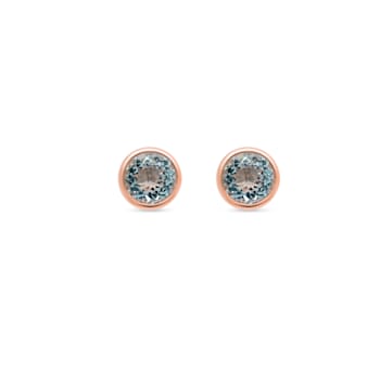 Aquamarine Round 18K Rose Gold Over Sterling Silver Women's Button
Earrings, 3.82ctw