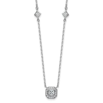 Rhodium Over Sterling Silver Polished Fancy Cubic Zirconia Station With
2 Inch Extension Necklace