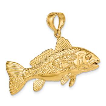 14k Yellow Gold Textured Red Fish Pendant