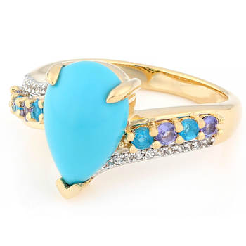 Turquoise, Tanzanite, Neon Apatite And White Zircon Ring In 18K Gold
Over Sterling Silver 0.34ctw