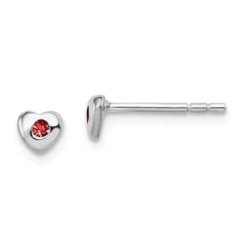 Rhodium Over Sterling Silver January Red Preciosa Crystal Heart Earrings