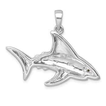 Rhodium Over Sterling Silver Polished Crystal Eye Shark Pendant