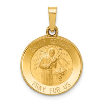 14K Yellow Gold Polished and Satin St Gerard Medal Hollow Pendant