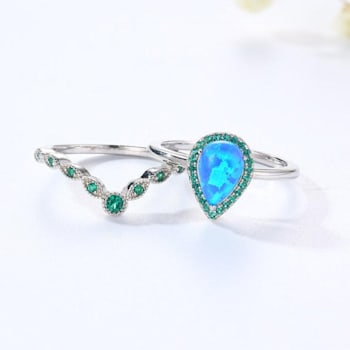Lab Created Blue Opal and Green Nanocrystal Rhodium Over Sterling Silver
Stackable Ring and Band Set