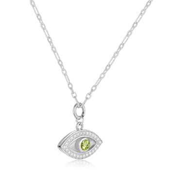 Peridot and Moissanite Rhodium Over Sterling Silver Evil Eye Necklace