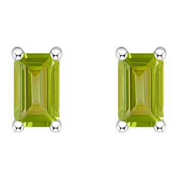 5x3mm Emerald Cut Peridot 14k White Gold Stud Earrings