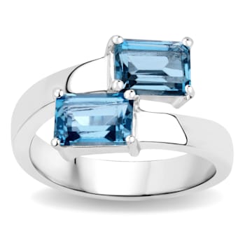 London Blue Topaz Bypass Ring In Sterling Silver 2.4ctw